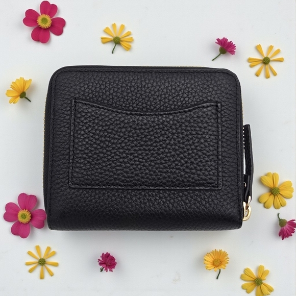 Kate Spade Laurel Way Darci Floral Appliqué Zip Wallet Black Pebbled Leather - Picture 6 of 16